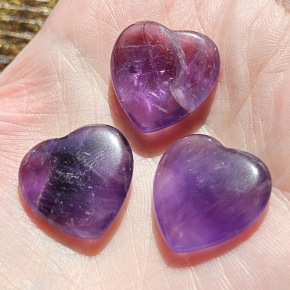 Amethyst 3 Pc Crystal Heart Carvings Gemstones Purple - Picture 4 of 11